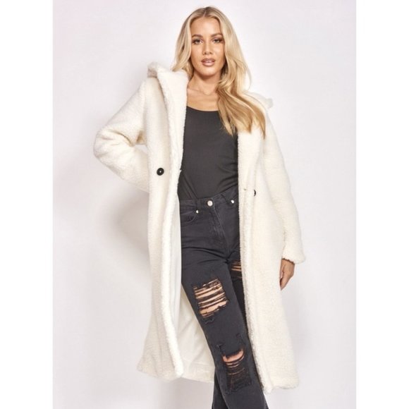 1 DAY SALE! Long Sleeve Hoodie Hooded Long Maxi Borg Teddy Bear Fur Coat - Picture 3 of 15